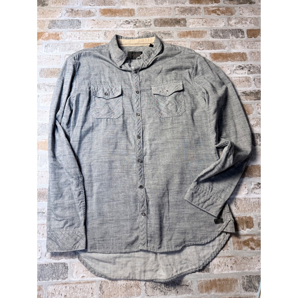 Outpost Makers Mens XL Grey Long Sleeve Button Down Shirt Dual Pocket Chambray